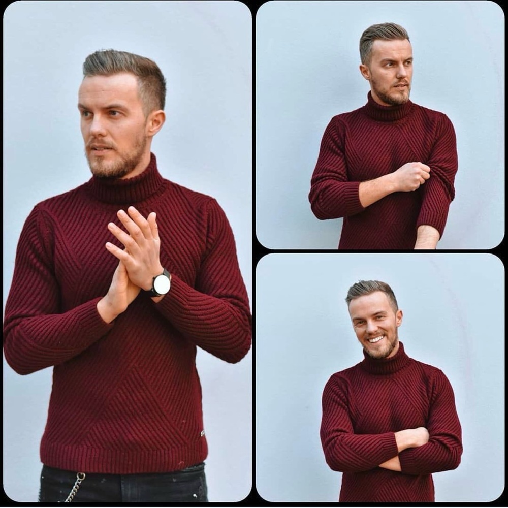 MCR Moda Crise Sweater Mens Medium Red ‎ Turtleneck Wool Blend Ribbed Gothic